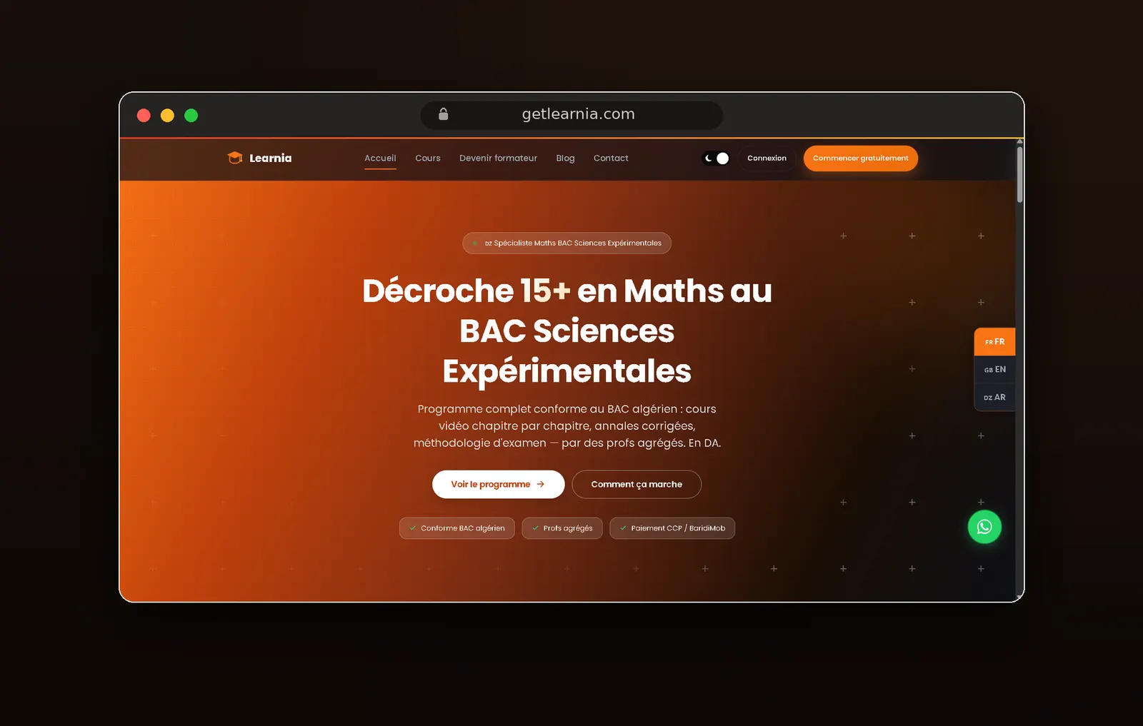 Page d’accueil de la plateforme Learnia