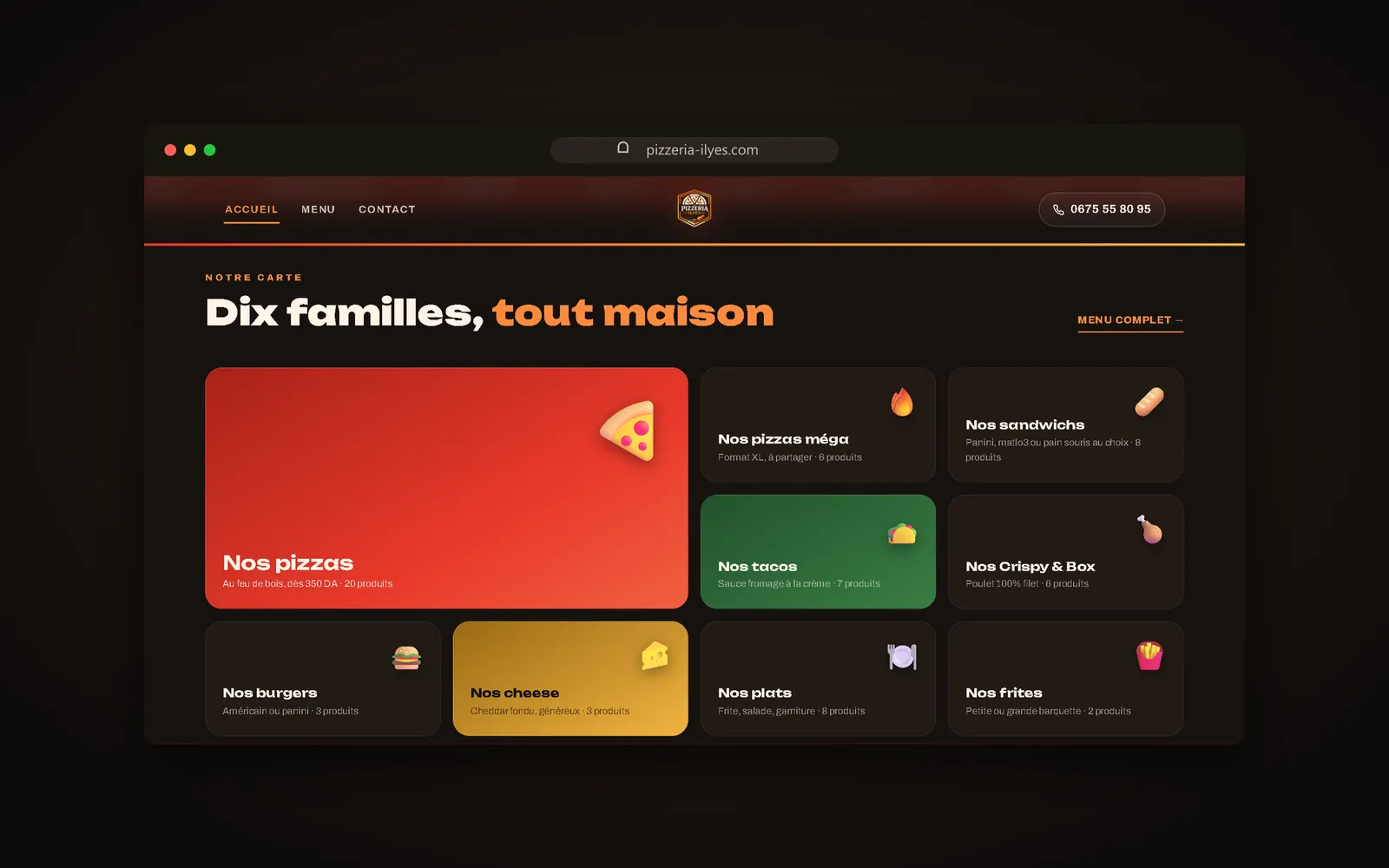 Menu interactif avec les familles de produits